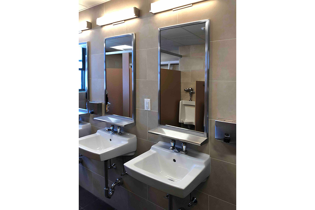photo showing new mirrors and sinks